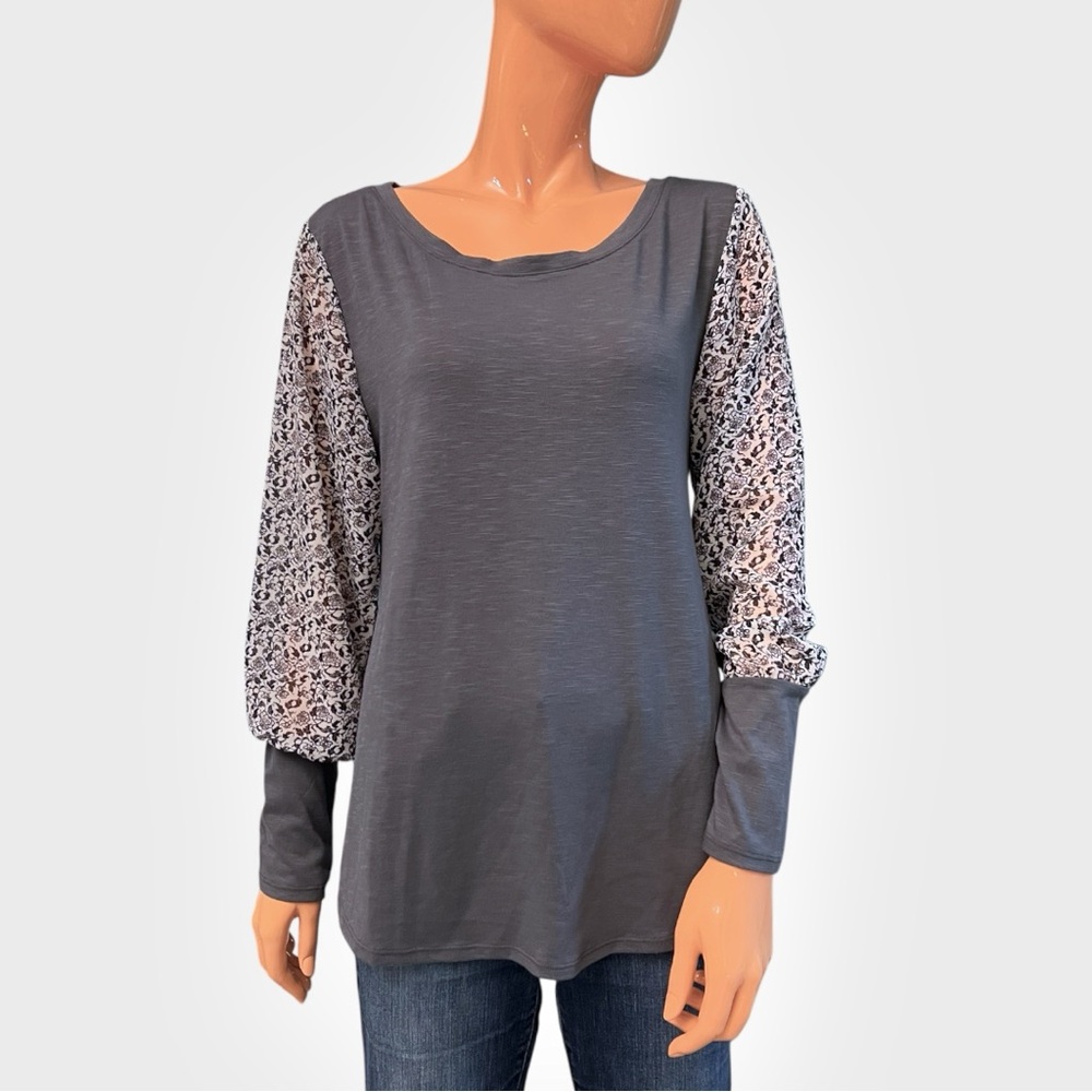 MAURICES Long Sleeve Mixed Fabric Top